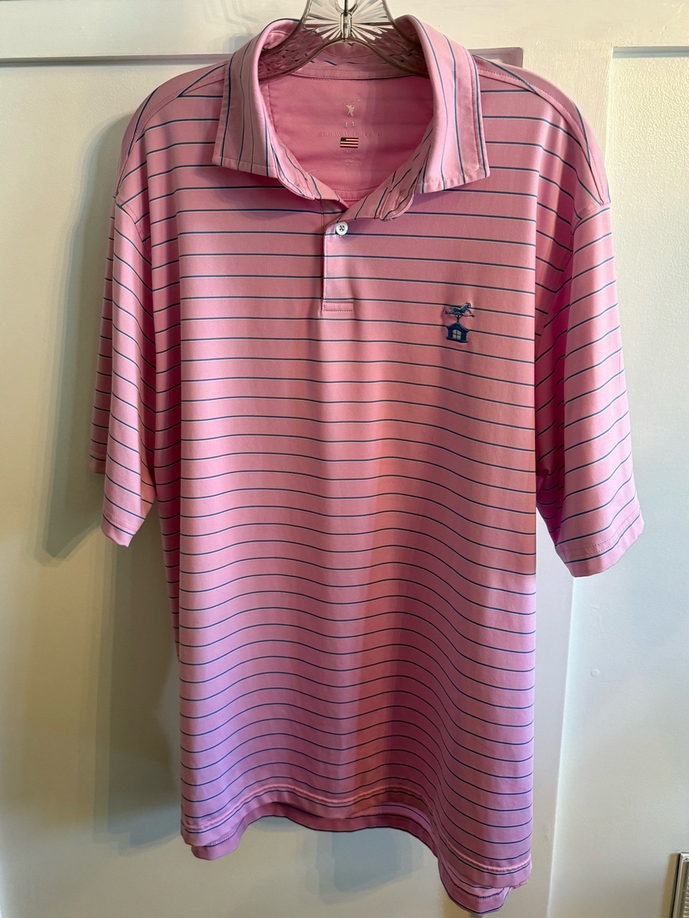 Fairway & Greene Pink Polo with Navy Stripe Men's XL